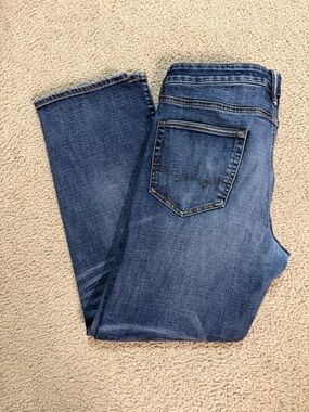 American Eagle Dark Blue Faded Stretch Denim Mens Jeans- 36x 32- USED